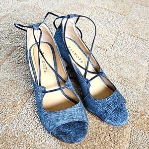 Talbots Blue/Gray Wooden Heel Sandals Womens 7.5
